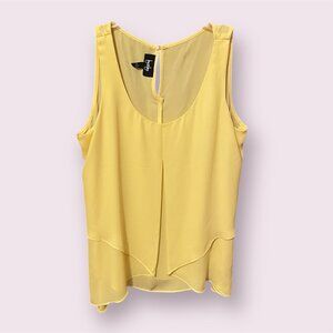 Bright Yellow Sleeveless Blouse L Split-Front Top Asymmetric Double-Layer Hem